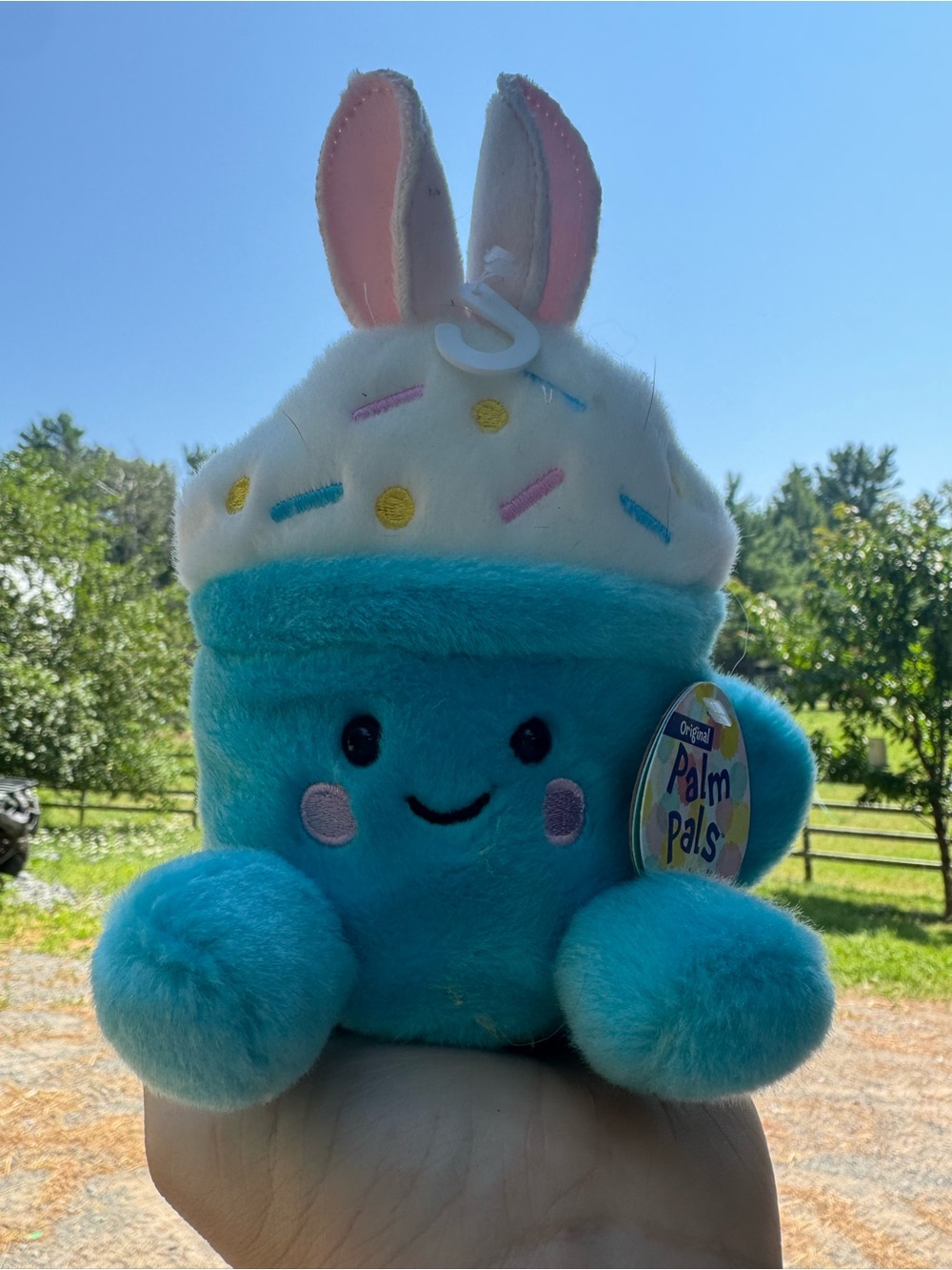Palm Pals Teal Bunny Cup Plush - Cute Blue-Teal Stuffed Toy